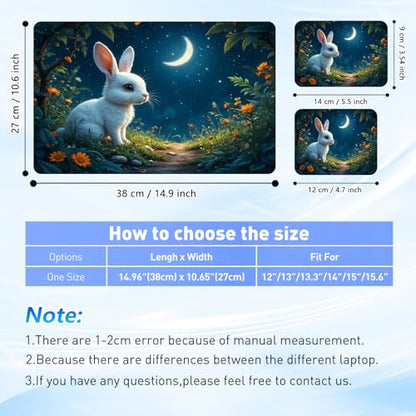 Universal Laptop Skin Sticker Decal with 2 Wrist Pad Skins, Waterproof Scratch Vinyl Cover for 11–15.6 Inch MacBook, HP, Dell, Lenovo, Cutable & Reusable,White Rabbit Moon - color: White Rabbit Moon