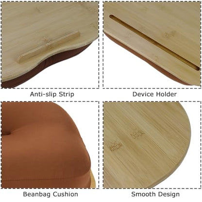 Bamboo Lap Desk for Laptop with Cushion-Fits up to 15 inch | Computer Laptop Stand with Phone Hoder Anti-Slip Stopper - size: 15"x11"