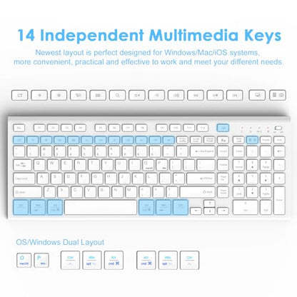 Rechargeable Wireless Keyboard and Mouse, with Number Pad White | Quiet Silent, Slim Thin Flat Low Profile Soft Key, USB C, with Skin Cover, Ergonomic Mouse, for Mac Windows PC, Home Office - color: White