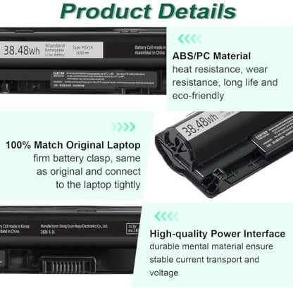 38.48Wh M5Y1K 14.8V Battery for Dell Inspiron 15 5000 3000 Series 5566 5558 | 5559 5552 3551 3552 3558 17 5755 5756 5758 5759 14 3451 3452 3458 3467 5458 VN3N0 MSY1K HD4J0 P63F P51F P47F P65G P52F - size: 10.6*1.5*0.76inch M5Y1K