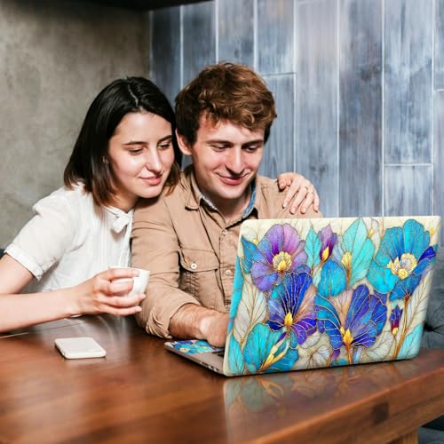Universal Laptop Skin Sticker Decal, Compatible with MacBook HP Dell Lenovo 12"-15.6", Reusable Vinyl Notebook Cover 3PCS Set, High-Recognition Film-Blue Purple Stained Glass Flower - color: Blue Purple Stained Glass Flower