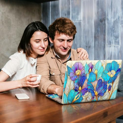 Universal Laptop Skin Sticker Decal, Compatible with MacBook HP Dell Lenovo 12"-15.6", Reusable Vinyl Notebook Cover 3PCS Set, High-Recognition Film-Blue Purple Stained Glass Flower - color: Blue Purple Stained Glass Flower