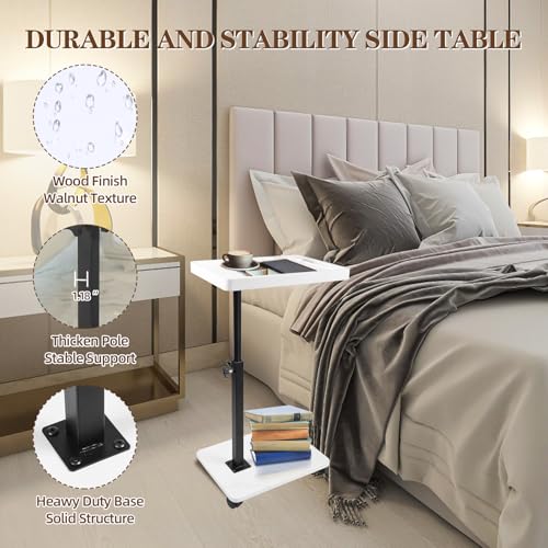 C Table Side Table End Table Adjustable Height，C Shaped End for Couch，Snack Tables,360°Swivel TV Tray Sofa Table， For Small Spaces，Side Tables living room and bedroom for Sofa, Bed,Chair(White) - color: White