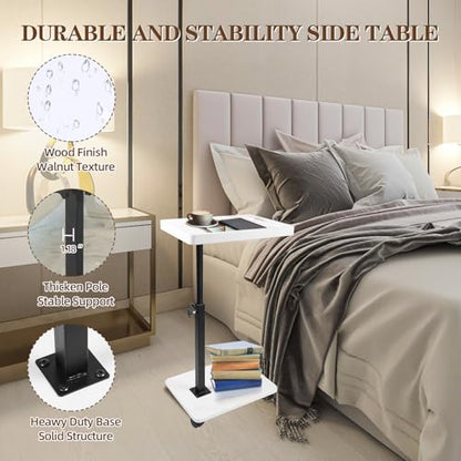 C Table Side Table End Table Adjustable Height，C Shaped End for Couch，Snack Tables,360°Swivel TV Tray Sofa Table， For Small Spaces，Side Tables living room and bedroom for Sofa, Bed,Chair(White) - color: White