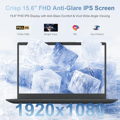Laptop 15.6 Inch, 12GB RAM Laptops with Pentium Gold 6500Y (Up to 3.4GHz), 128GB SSD, FHD IPS Screen, USB C, USB 3.2, HDMI, WiFi, Lightweight Laptop for Student, Home and Everyday Use