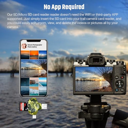 SD/Micro SD Card Reader for iPhone/iPad/Android/Mac/Computer/Camera, 4 in 1 Triangle Portable Memory Card Reader, Compatible with TF Cards&Trail Camera Viewer, Plug and Play, No App Required - color: Camo