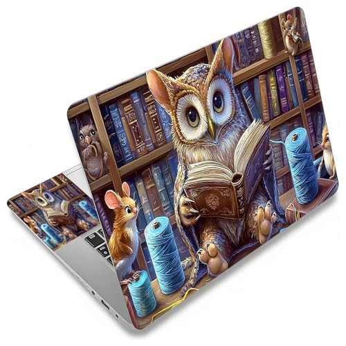 Laptop Skin Sticker Decal, Universal Reusable Vinyl Laptop Cover for 12" 13" 13.3" 14" 15" 15.4" 15.6" Notebook PC, Waterproof Scratch-Resistant with 2 Wrist Pads, Easy to Apply & Remove,Bookshelf Owl - color: Bookshelf Owl