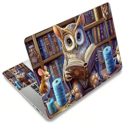Laptop Skin Sticker Decal, Universal Reusable Vinyl Laptop Cover for 12" 13" 13.3" 14" 15" 15.4" 15.6" Notebook PC, Waterproof Scratch-Resistant with 2 Wrist Pads, Easy to Apply & Remove,Bookshelf Owl - color: Bookshelf Owl