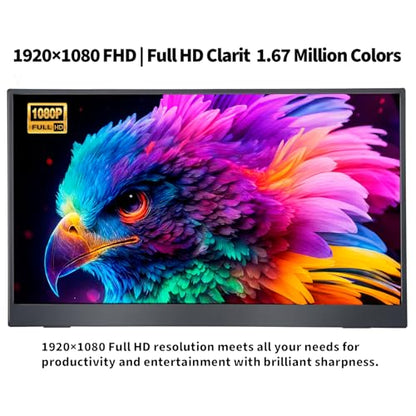 15.6 Inch Portable Monitor, 1080P FHD 60Hz IPS Screen, 72% sRGB HDMI USB-C External Monitor for Laptop PC MacBook Phone Xbox PS5/4, Travel Second Display with Kickstand - size: 15.6