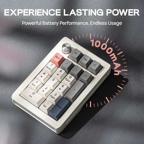EPOMAKER EK21 VIA Gasket Number Pad w/ 1000mAh Battery, BT 5.0/2.4GHz/Wired | Hot-Swap Numpad with Aluminum Alloy knob, Programmable for Win/Mac/Gaming (Retro White, Zebra Switch) - color: Retro White, size: Zebra Switch