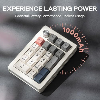 EPOMAKER EK21 VIA Gasket Number Pad w/ 1000mAh Battery, BT 5.0/2.4GHz/Wired | Hot-Swap Numpad with Aluminum Alloy knob, Programmable for Win/Mac/Gaming (Retro White, Zebra Switch) - color: Retro White, size: Zebra Switch