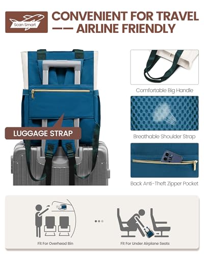 LOVEVOOK Laptop Backpack for Women, 15.6 Inch Work Laptop Bag Teacher Nurse Backpack, Wide Open Travel Tote Backpack Purse Business Computer Daypack - color: Beige&blue-green&brown-m