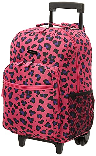 Rockland Double Handle 17" Rolling Backpack, Magenta Leopard - color: Magenta Leopard, size: One Size
