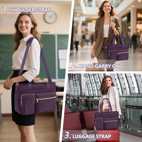 SDYSM Teacher Tote Bag 15.6 inch Laptop Bag Work Bags for Women Nurse Tote Professional Computer Messenger Shoulder Bags Laptop Briefcase for Office, College, Nursing, Purple - color: Dark Purple