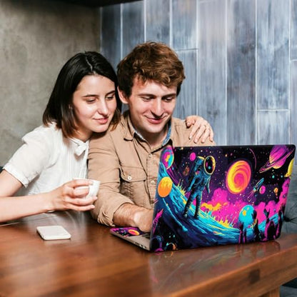 Universal Laptop Skin Sticker Decal, Compatible with MacBook HP Dell Lenovo 12"-15.6", Reusable Vinyl Notebook Cover 3PCS Set, High-Recognition Film-Retro Astronaut Space Surf - color: Retro Astronaut Space Surf