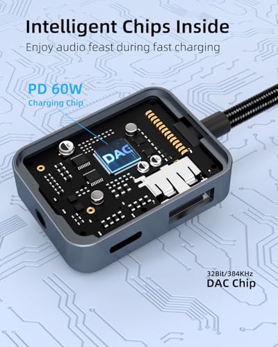 USB C to 3.5mm Audio Adapter 3-in-1 USB-C Headphone Adapter with USB OTG Data Port & 60W PD Charging, Type-C Aux to 3.5mm Converter Compatible with iPhone 17/16/15, Samsung Galaxy, Pixel, iPad