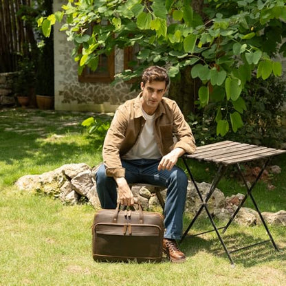 Masa Kawa Leather Briefcase for Men 15.6" 17" Laptop Business Messenger Bag | Computer Sleeve, Travel Luggage Strap, Professional Office Work Lawyer Crossbody Shoulder Attache Case - color: Deep Brown - Fits 15.6 Inch Laptop
