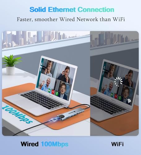USB C Hub Ethernet HDMI Adapter, 8 in 1 Laptop Docking Station with 4K HDMI, RJ45 Ethernet 100Mbps, SD/TF Card Reader, USB 3.0/2.0, PD 100W, LAN USB C Dongle for MacBook Pro/Air, iPad Pro, XPS, etc