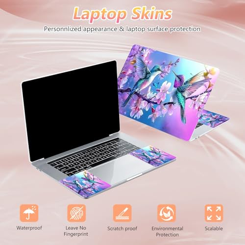 Laptop Skin Sticker Decal 12" 13" 13.3" 14" 15" 15.6",Waterproof Scratch Resistant Vinyl,Reusable Easy to Apply,for MacBook HP Dell Notebooks Netbooks Laptop,2 Wrist Pads,Flower Hummingbird - color: Flower Hummingbird
