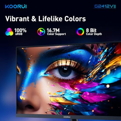 KOORUI 24 Inch Gaming Monitor, 180Hz FHD 1080P VA Display with 3000:1 Contrast, Eye Care, HDMI & VGA, VESA 100x100mm Mountable for Dorm Room, Dual-Screen Setup, PC and Console Gaming - size: 24"/FHD/180Hz