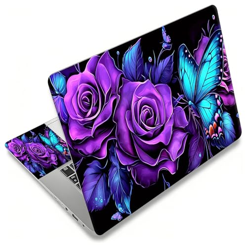 Laptop Skin Sticker Decal, Universal Reusable Vinyl Laptop Cover for 12" 13" 13.3" 14" 15" 15.4" 15.6" Notebook PC, Reusable Waterproof Scratch-Resistant with 2 Wrist Pads,Purple Flower Butterfly - color: Purple Flower Butterfly