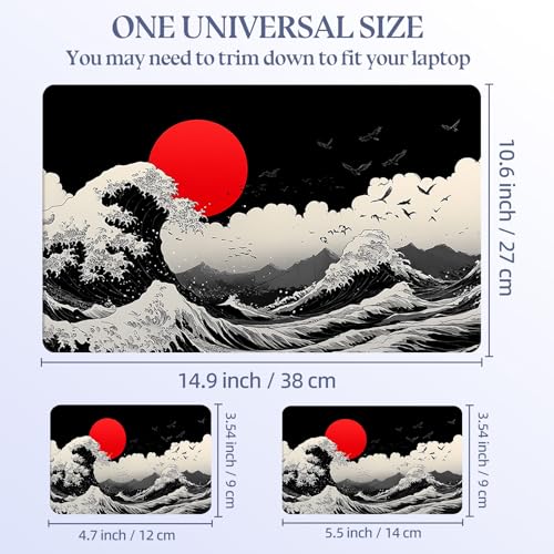 Universal Laptop Skin Sticker Decal,15.6 Inch Laptop Vinyl Cover for 13" 14" 15.6" Laptop,Scratch-Resistant Waterproof Protector Wrap,Reusable with Wrist Pads,Red Sun Great Wave - color: Red Sun Great Wave