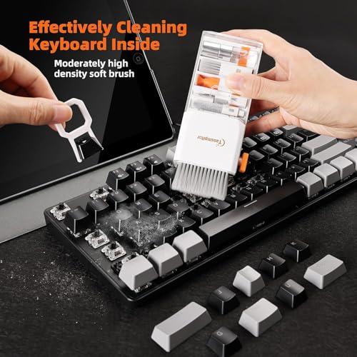 All-in-1 Keyboard Cleaner Laptop Cleaning Kit,Computer Screen-Safe Tools | MacBook iPad iPhone,Electronics Brush Tool for PC Camera Lens Earbuds,Deep Cleaning Spray Cloth, High-Density Soft Brush - color: Bright White