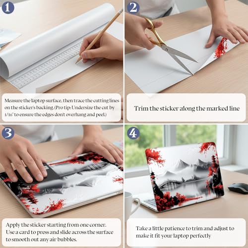 Universal Laptop Skin Sticker Decal,15.6 Inch Laptop Vinyl Cover for 13" 14" 15.6" Laptop,Scratch-Resistant Waterproof Protector Wrap,Reusable with Wrist Pads,Red Tree Landscape - color: Red Tree Landscape
