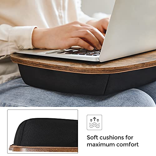SONGMICS Lap Desk, Bed Tray, Laptop Table with Handle, Cushion, 12.6 x 15.7 x 3.1 Inches, Rustic Brown ULLD109B01