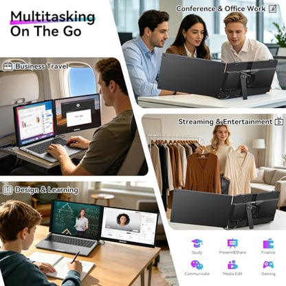 Blackview Laptop Screen Extender, 14" 1080P FHD IPS Portable Monitor, Ultra-Slim Travel Dual Monitor Fit for 13"-17.3" Laptops, USB-C Plug &Play Extended Screen for Windows/Mac/Android/Switch