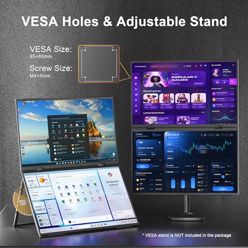 Dual Portable Monitor, 15.6" 1080P FHD IPS Folding Stacked Triple Laptop Screen Extender, USB-C Plug & Play Travel Extended Computer Display for Laptop PC Windows - size: 15.6 inch Dual monitor Plastic