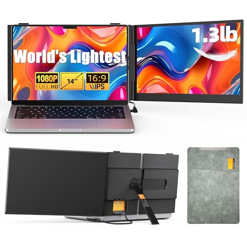 14" Dual Laptop Screen Extender with 1.3lbs - Ultra Thin Portable Monitor for Laptop Plug & Play, FHD 1080P Laptops Extended Monitor for 13"-17" Laptops, USB-C/HDMI Travel Display for Mac/Win - color: 14" Ultra Thin 1.3lb