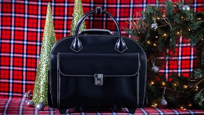 McKlein Granville, Top Grain Cowhide Leather, 15" Leather Horizontal Wheeled Ladies' Laptop/Computer & Tablet Business Briefcase/Rolling Overnight Travel Bag, Removable trolley case