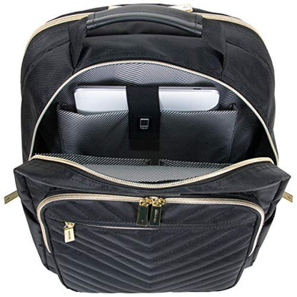 Kenneth Cole REACTION Chelsea 2-Piece Bundle - 17" 4-Wheel Spinner Underseat Carry-On Luggage & Matching 15" Laptop Backpack, Black - color: Black, size: 2pc Bundle (Underseater+Backpack)