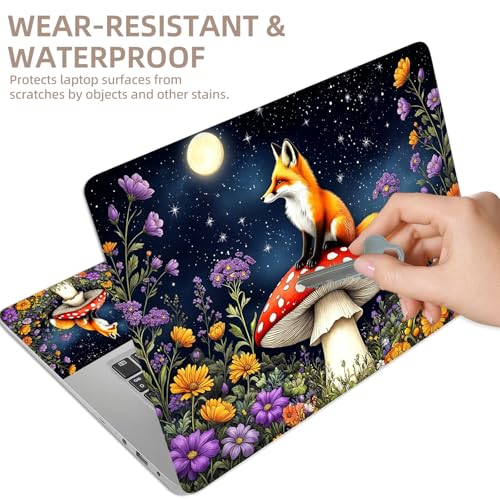Universal Laptop Skin Sticker for 12/13/14/15.6 Inch Laptops, Reusable Vinyl Laptop Decal Cover, Waterproof Scratch Resistant Notebook Skin with 2 Wrist Pads,Cute Fox Garden - color: Cute Fox Garden