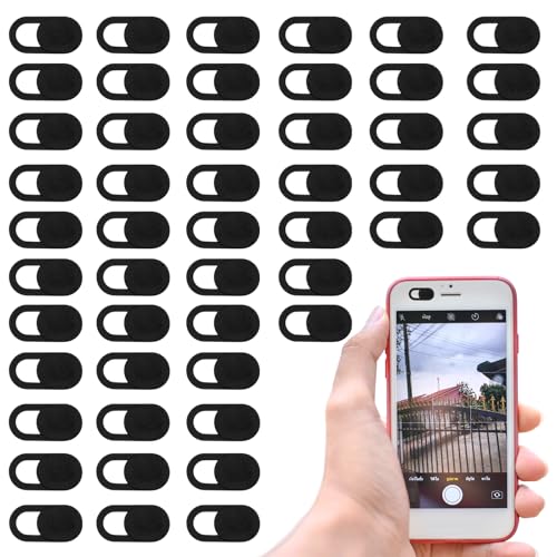 JJUNW 50 Pcs Webcam Cover Slide, 0.023 Inch Ultra-Thin Universal Laptop Camera Cover Slide Webcam Cover for Laptop, Computer(Black) - color: Black