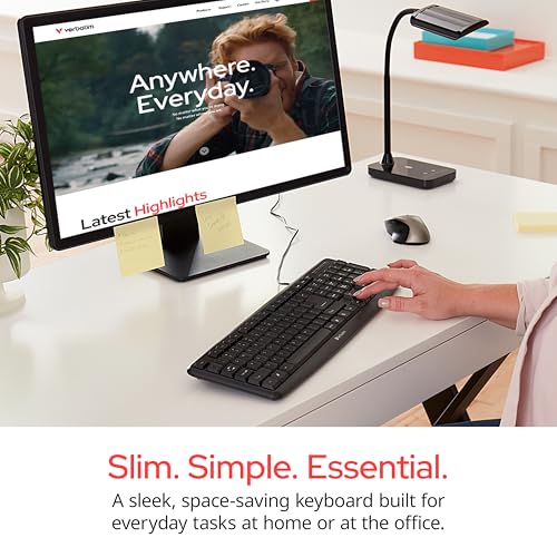 Verbatim Slimline Wired Keyboard USB Plug-and-Play Numeric Keypad Adjustable Tilt Legs Corded Full-Size Computer Keyboard Compatible with PC, Laptop - Frustration Free Packaging Black 99201 - style: Wired Keyboard
