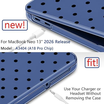 for MacBook Neo 13 Inch Case 2026 (Model A3404, A18 Pro chip), Stylish Pattern Protective Hard Shell with Screen Protector, Keyboard Cover & USB-C Adapter - Indigo Polka Dots - color: Indigo Polka Dots