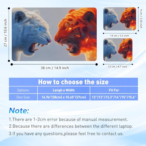 Universal Laptop Skin Sticker Decal with 2 Wrist Pad Skins, Waterproof Scratch Vinyl Cover for 11–15.6 Inch MacBook, HP, Dell, Lenovo, Cutable & Reusable,Ice and Fire Tiger Art - color: Ice and Fire Tiger Art