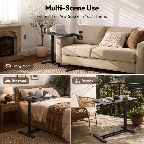 SANODESK 32''Pneumatic Adjustable Overbed Bedside Table with Hidden Casters | Medical Mobile Side End Table Laptop Computer Standing Desk Cart with Tray, Hospital and Home Use(31.5" W x 17.7" D,Black) - color: Black, size: Large