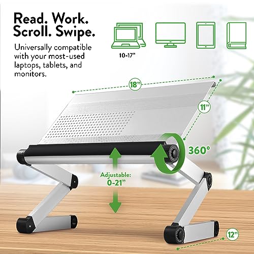 Uncaged Ergonomics Adjustable Book Holder, Tablet & Laptop Stand, Aluminum Portable Reading Stand for Textbooks & Cookbooks, Recipe Holder for Kitchen Counter, Silver - color: Silver