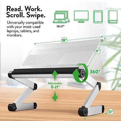 Uncaged Ergonomics Adjustable Book Holder, Tablet & Laptop Stand, Aluminum Portable Reading Stand for Textbooks & Cookbooks, Recipe Holder for Kitchen Counter, Silver - color: Silver