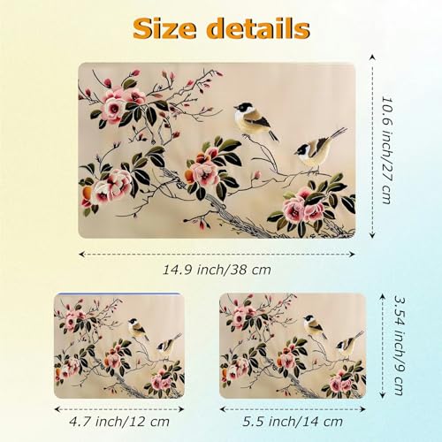 Universal Laptop Skin Sticker with 2 Wrist Pad Decals, 3-Piece Removable Vinyl Laptop Cover, Painting of Birds Flowers Waterproof Anti-Scratch, Easy-Trim Fit for 13.3" 14" 15.6" Laptops - color: Painting of Birds Flowers