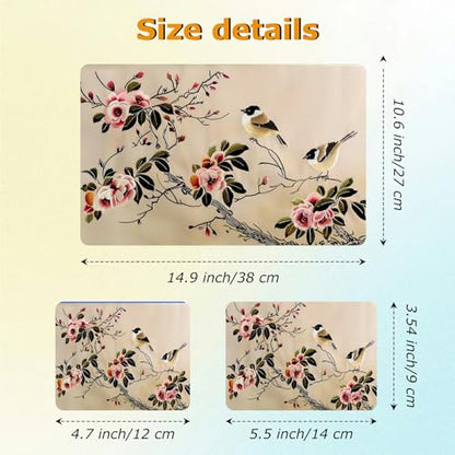 Universal Laptop Skin Sticker with 2 Wrist Pad Decals, 3-Piece Removable Vinyl Laptop Cover, Painting of Birds Flowers Waterproof Anti-Scratch, Easy-Trim Fit for 13.3" 14" 15.6" Laptops - color: Painting of Birds Flowers