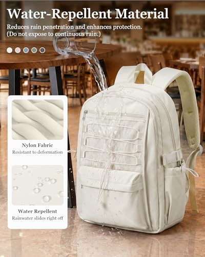 suwasp College Backpack for Women, Waterproof Laptop Backpack Fits 15.6 Inch Laptop, School Bookbag with Water Bottle Pocket, Anti Theft Work Backpack for College, Travel, Commuter - color: Milky White