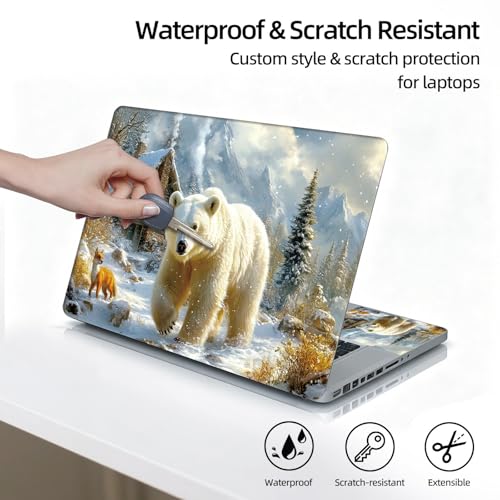 Universal Laptop Skin Sticker Decal, 12"-15.6" Aesthetic Vinyl Wrap, Polar Bear Fox Winter Waterproof Notebook Cover Art Protector for MacBook HP Dell Lenovo, Fits 13" 14" 15" 15.6" - color: Polar Bear Fox Winter