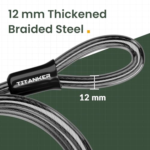 Titanker Bike Lock Cable,12mm Thick Security Cable with Loops Heavy Duty Steel Cable Vinyl Coated Bike Cable Lock Security Chain (4ft, 7ft, 15ft, 30ft) - style: 7 Feet
