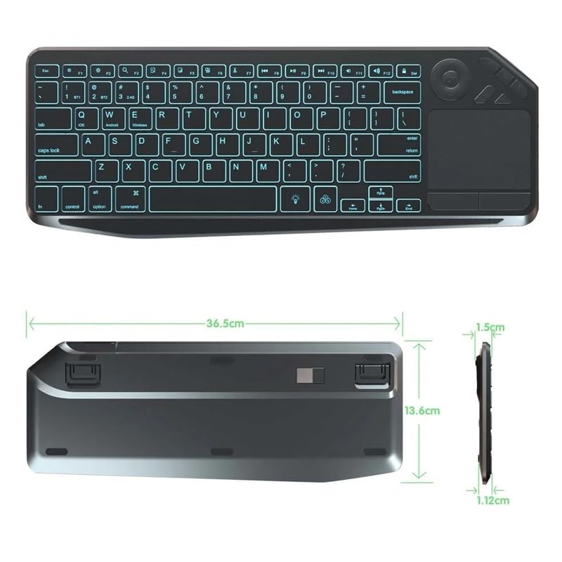 JOMAA 2.4G Wireless Bluetooth Dual Mode Connection TV Keyboard with Touchpad Media Control Multimedia Rechargeable 7Color Backlit Keyboard for Computer, Smart TV, Desktop, Laptop, iPad, Tablet