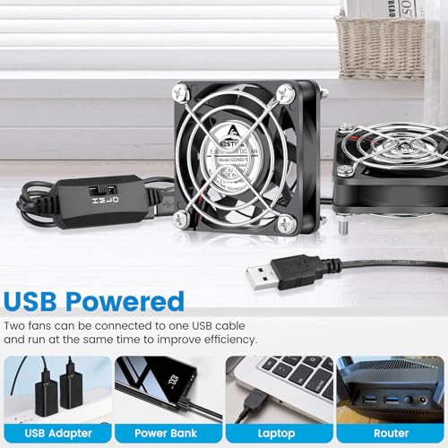 GDSTIME Dual 60mm x 15mm USB Fan w/ 3 Speed Control 5V Brushless DC Cooling | 2 in 1 USB PC Fans, for Router, Modem, NVR, Raspberry Pi, Mini Computer, Ebike Battery Charging Case, DIY Project Ventilation - size: 60x15mm