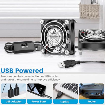 GDSTIME Dual 60mm x 15mm USB Fan w/ 3 Speed Control 5V Brushless DC Cooling | 2 in 1 USB PC Fans, for Router, Modem, NVR, Raspberry Pi, Mini Computer, Ebike Battery Charging Case, DIY Project Ventilation - size: 60x15mm